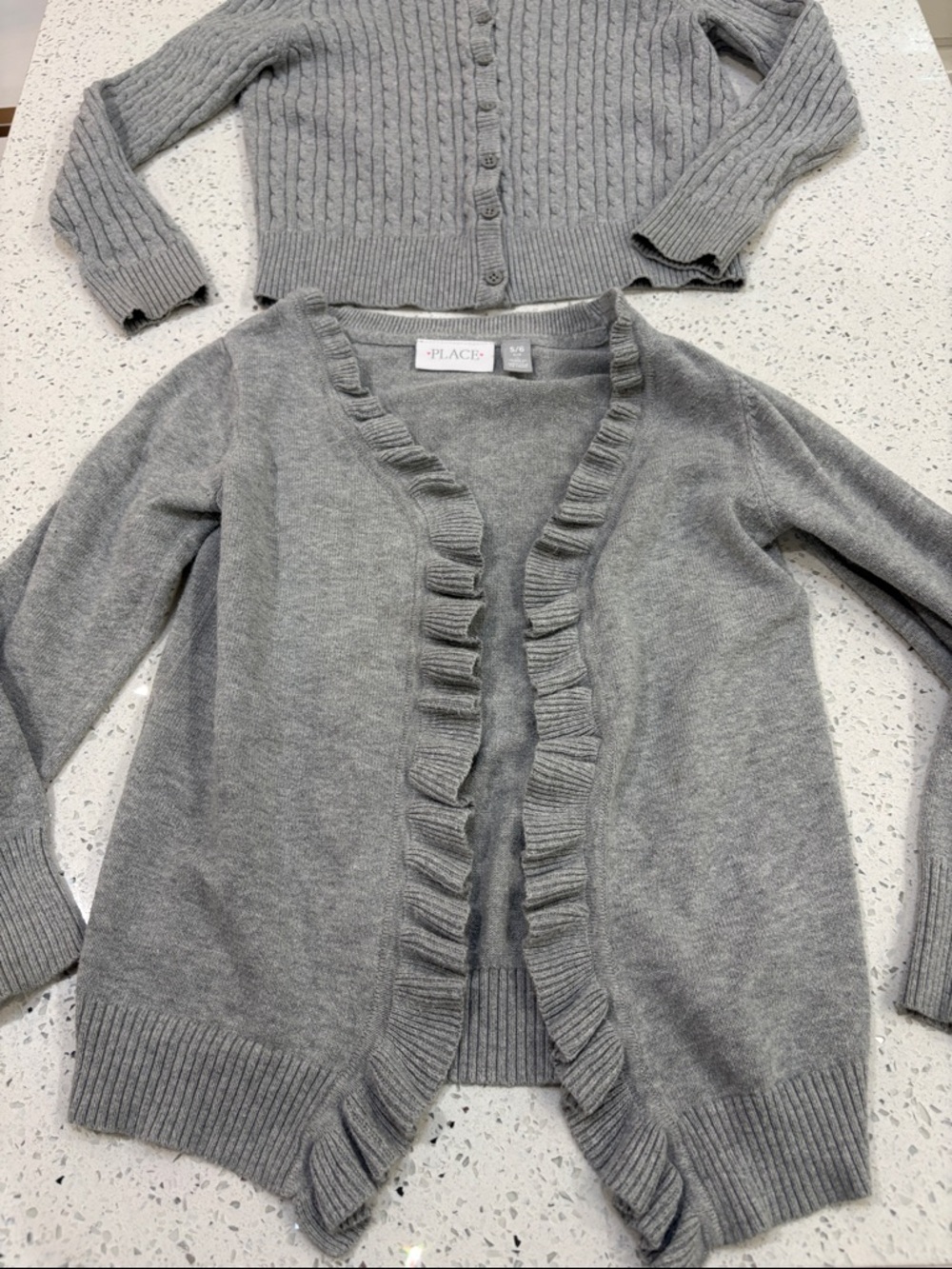 The Children's Place & Gap Girls' Grey Ruffle Cardigan & Cable Knit size small - Picture 2 of 5
